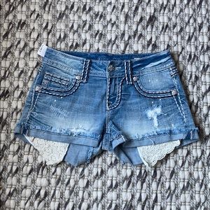 NWT Miss Me Denim Jean Shorts - Lace Pocket Detail